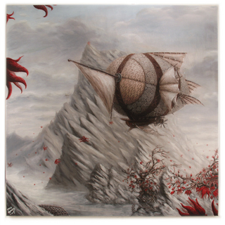 Illustration for article titled The airship emerged from jagged peaks, its body swollen with gas